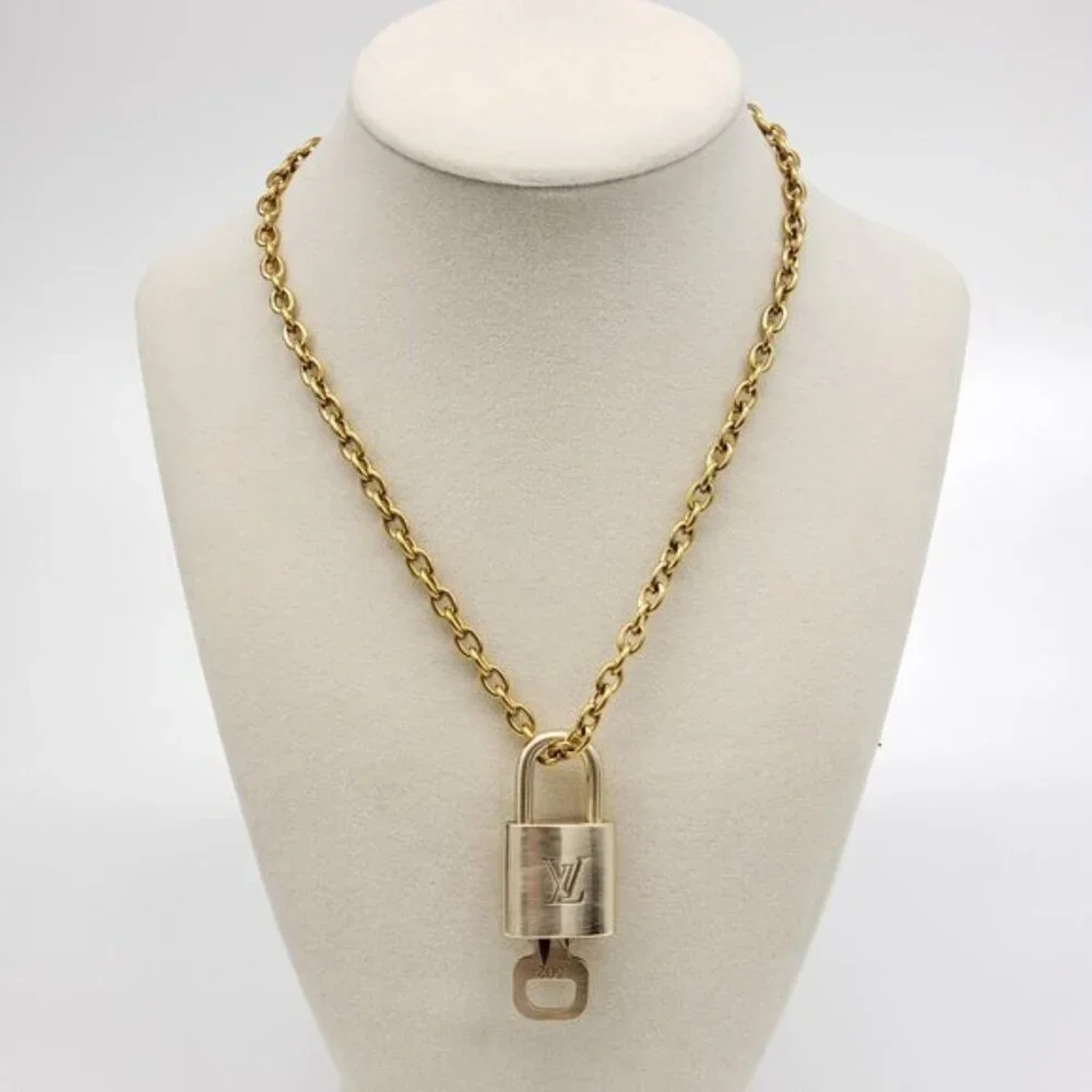 Authentic Louis Vuitton Gold Lock w/ Unbranded Stainless Steel Chain with Box